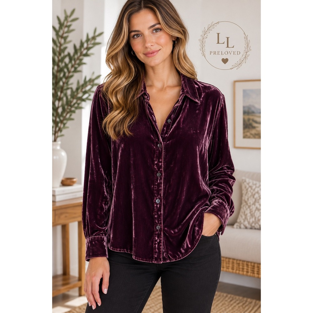 Eileen Fisher Velvet Easy Shirt Womens Small Violet Button Down F4VL2-T5775M NEW